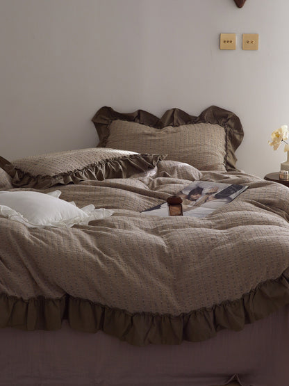 Mocha Ruffle Stripe Cotton Muslin Comforter original reference image 4