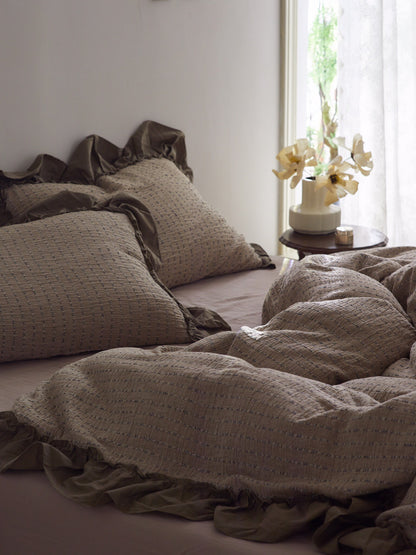 Mocha Ruffle Stripe Cotton Muslin Comforter original reference image 5