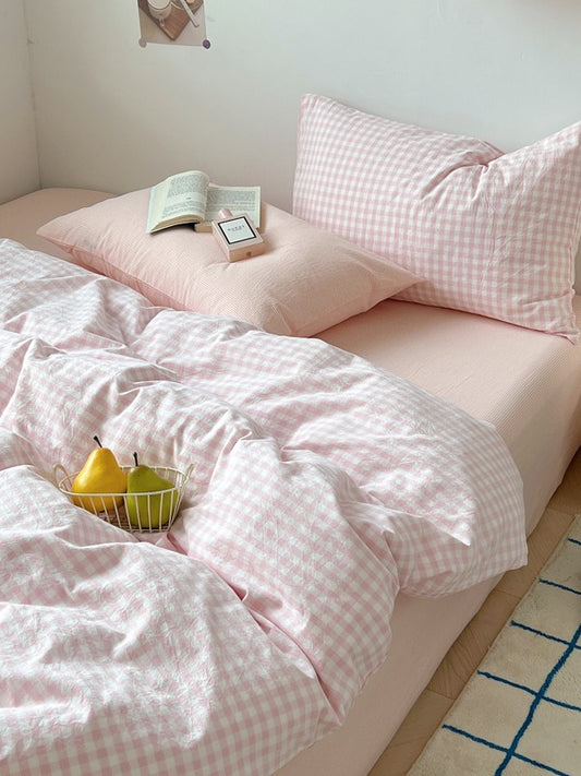 Porto Mixed Gingham Washed Cotton Duvet Cover original reference image 1