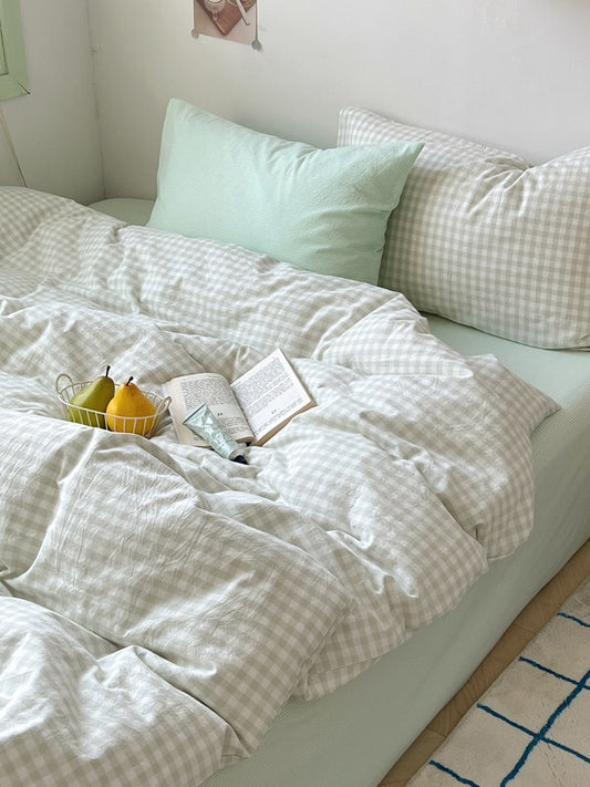 Porto Mixed Gingham Washed Cotton Duvet Cover original reference image 2