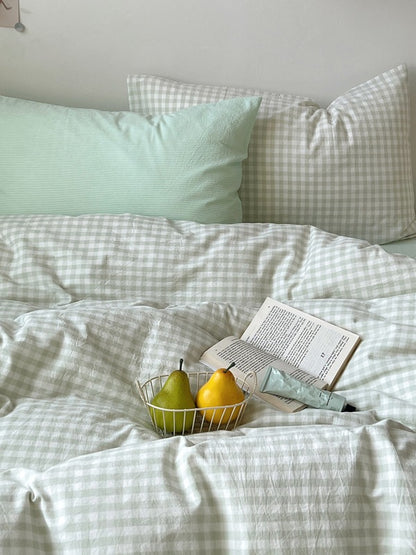 Porto Mixed Gingham Washed Cotton Duvet Cover original reference image 14