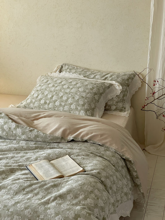 Sage Blossom Lace Duvet Cover original reference image 1