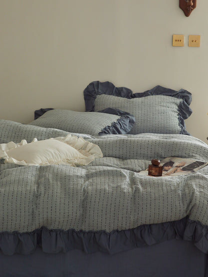 Sage Charcoal Ruffle Stripe Cotton Muslin Comforter original reference image 4