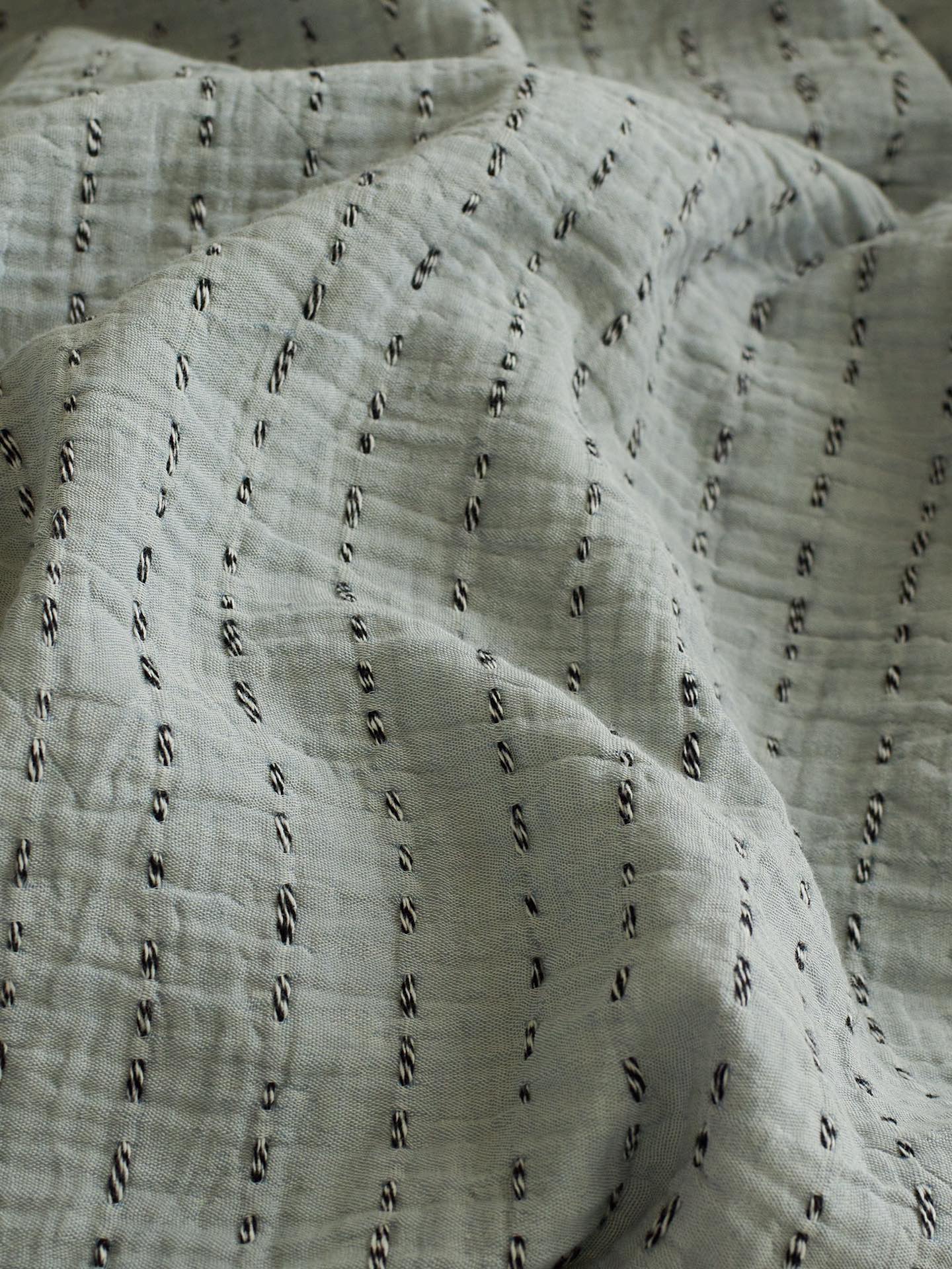 Sage Charcoal Ruffle Stripe Cotton Muslin Comforter original reference image 6