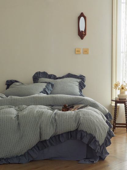 Sage Charcoal Ruffle Stripe Cotton Muslin Comforter original reference image 7