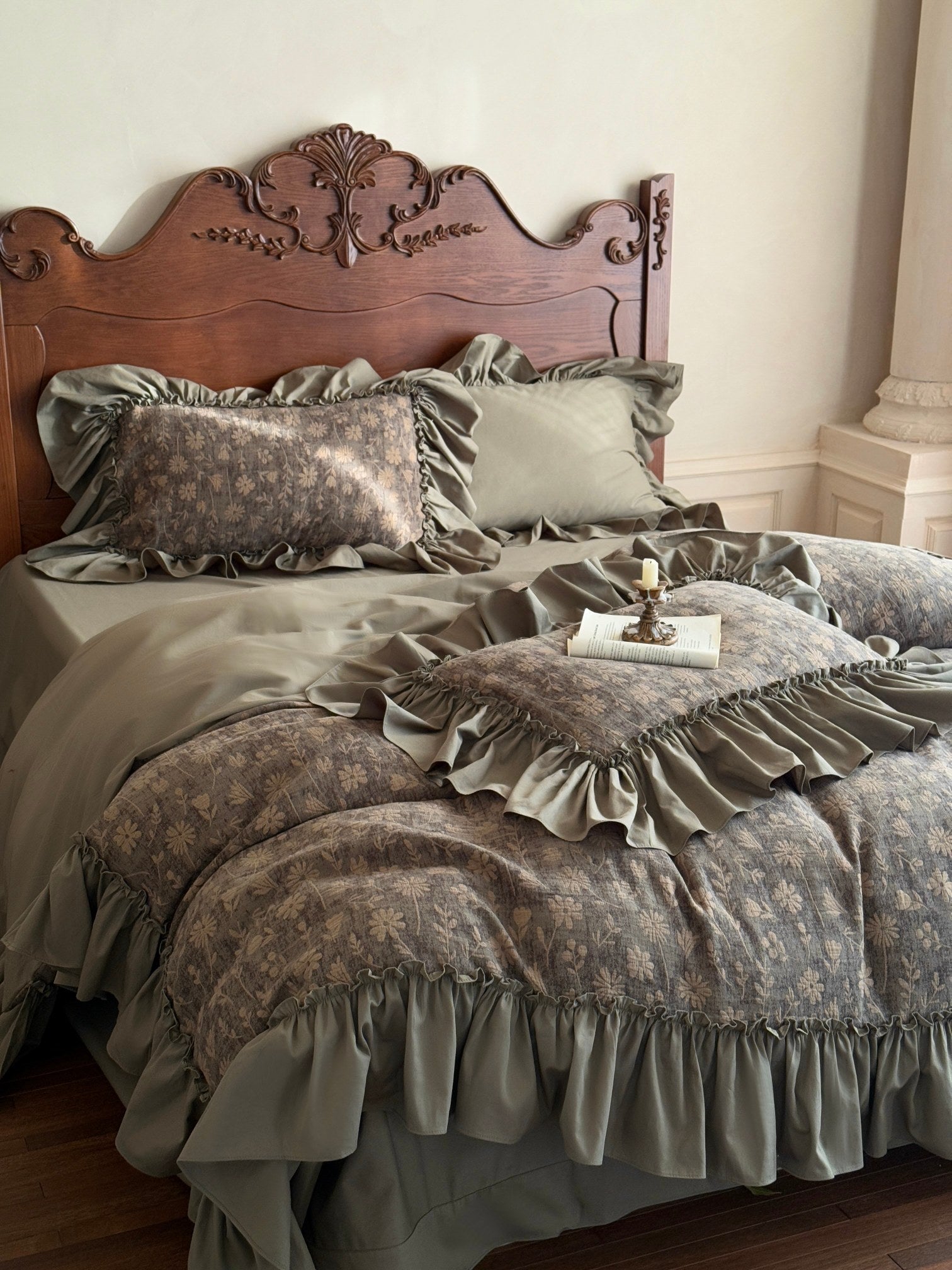 Sage Daisy Ruffle Cotton Jacquard Comforter original reference image 1