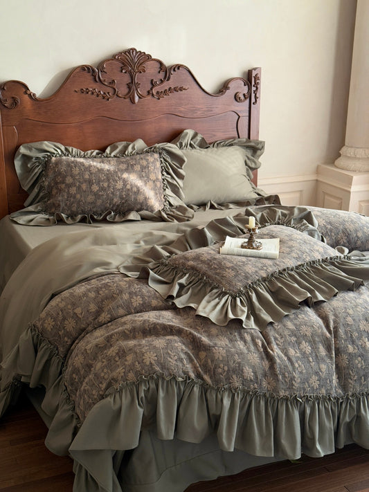 Sage Daisy Ruffle Cotton Jacquard Comforter original reference image 1