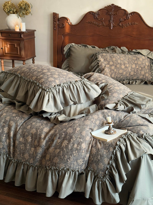 Sage Daisy Ruffle Cotton Jacquard Comforter original reference image 2