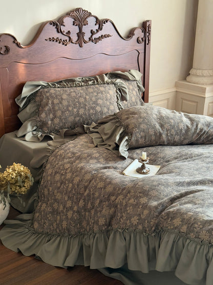 Sage Daisy Ruffle Cotton Jacquard Comforter original reference image 4
