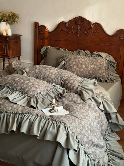 Sage Daisy Ruffle Cotton Jacquard Comforter original reference image 9
