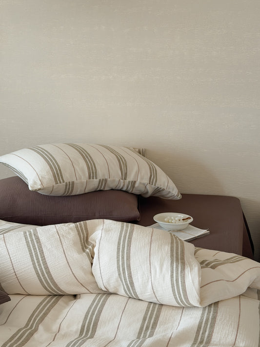 Sage Meadow Stripe Cotton Muslin Comforter original reference image 1