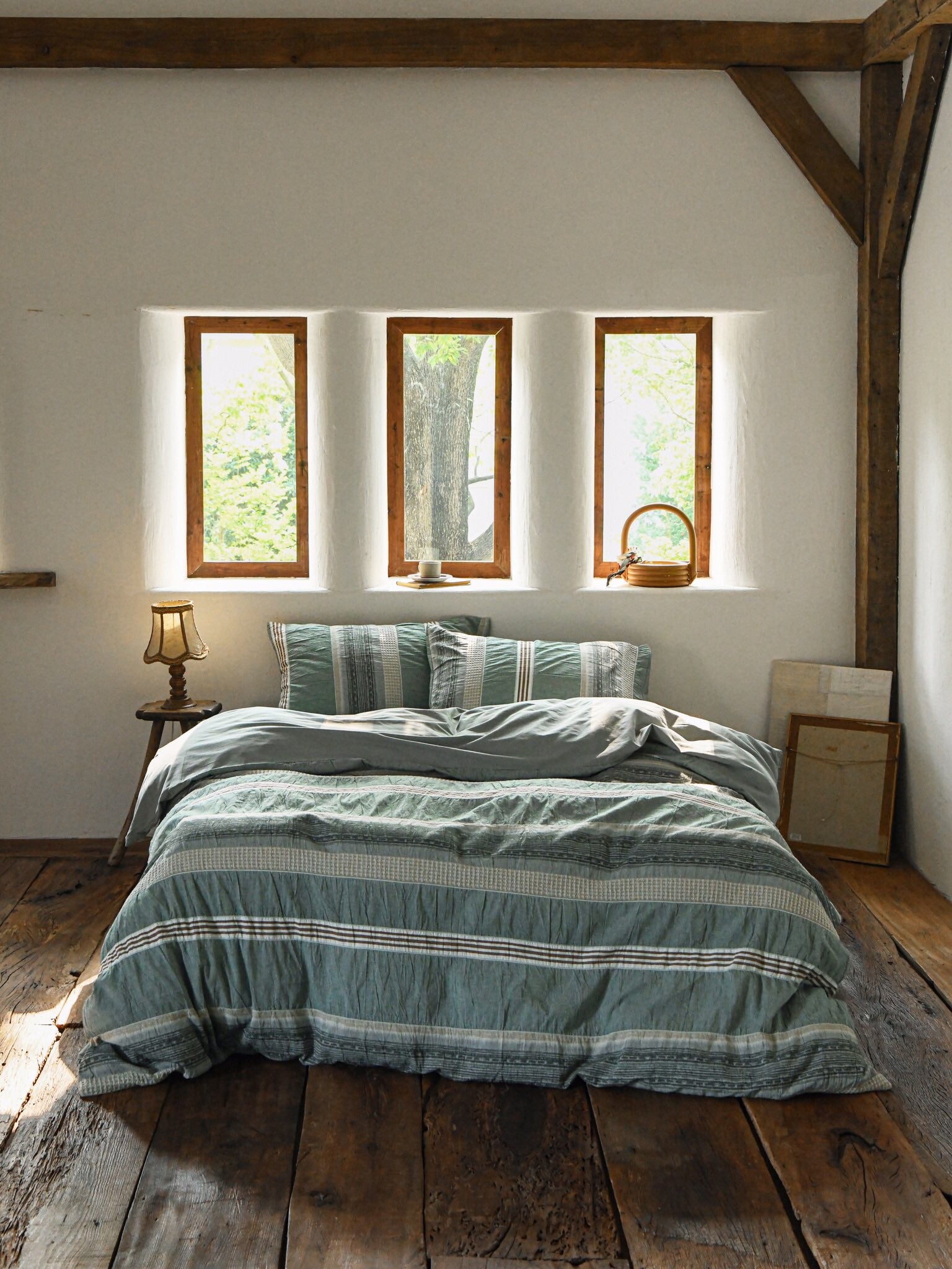 Sage Terracotta Stripe Jacquard Cotton Comforter original reference image 1