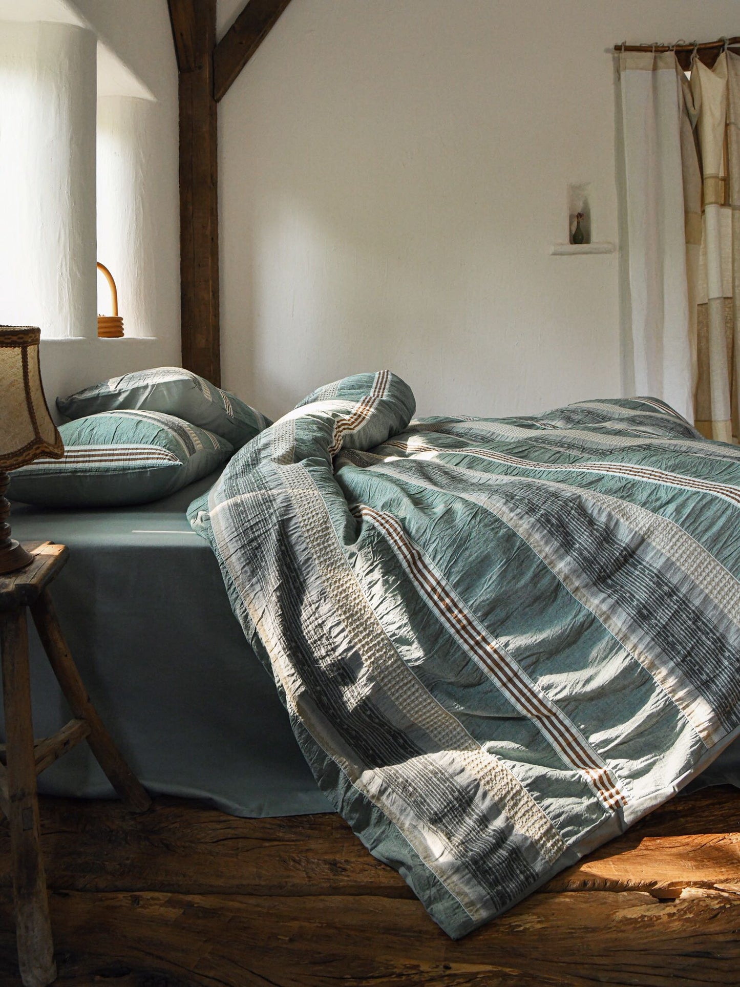 Sage Terracotta Stripe Jacquard Cotton Comforter original reference image 3