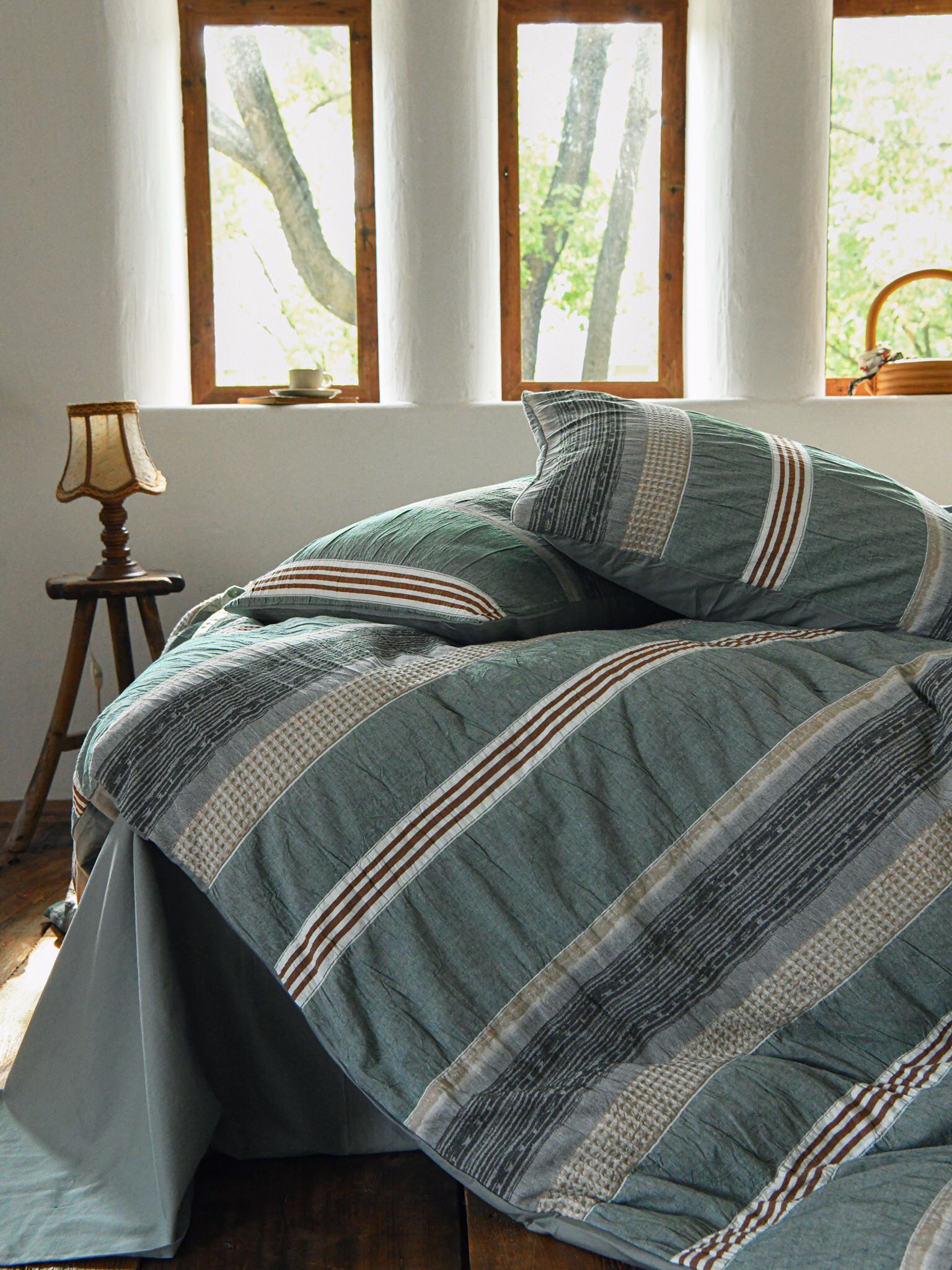 Sage Terracotta Stripe Jacquard Cotton Comforter original reference image 4