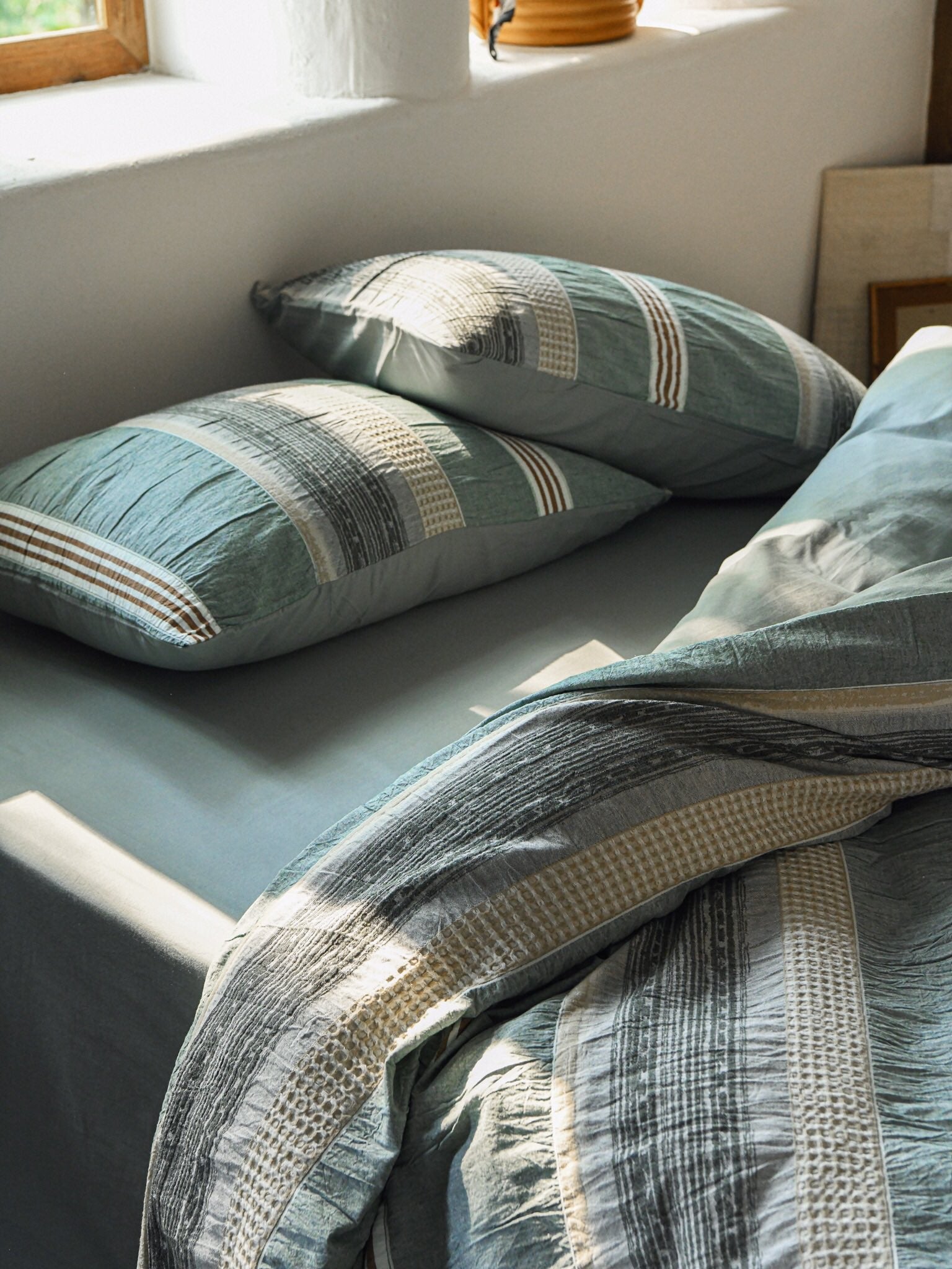 Sage Terracotta Stripe Jacquard Cotton Comforter original reference image 5