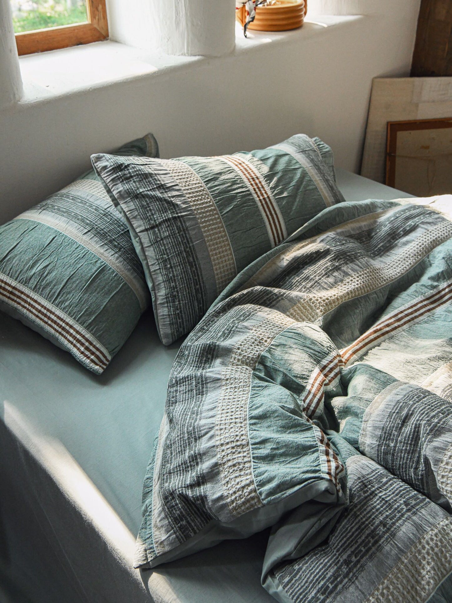 Sage Terracotta Stripe Jacquard Cotton Comforter original reference image 7