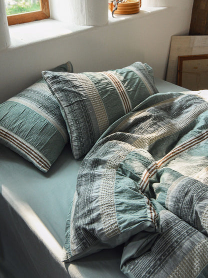 Sage Terracotta Stripe Jacquard Cotton Comforter original reference image 7
