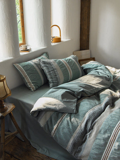 Sage Terracotta Stripe Jacquard Cotton Comforter original reference image 8