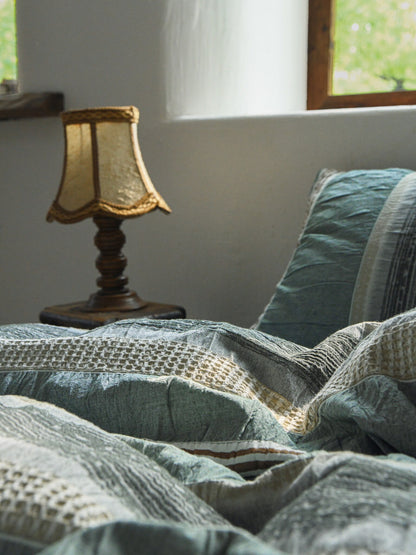 Sage Terracotta Stripe Jacquard Cotton Comforter original reference image 9