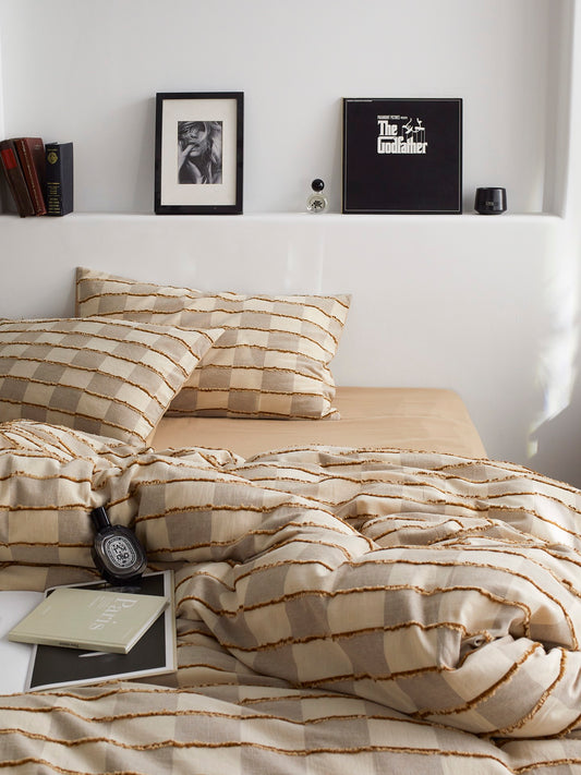 Sandstone Fringe Check Cotton Clipped Jacquard Comforter original reference image 1