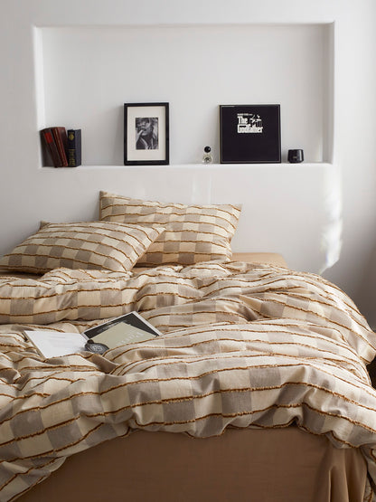 Sandstone Fringe Check Cotton Clipped Jacquard Comforter original reference image 2