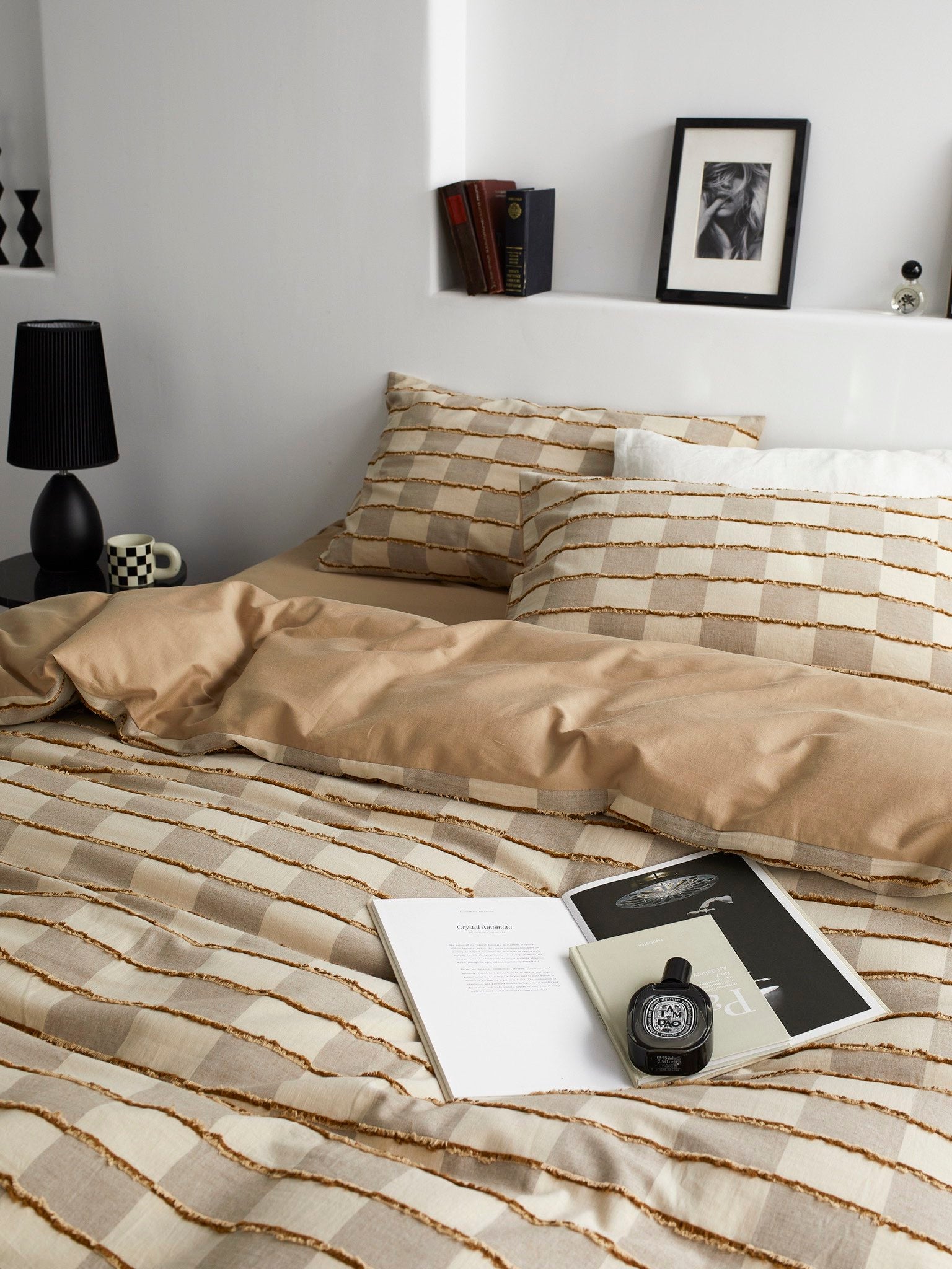 Sandstone Fringe Check Cotton Clipped Jacquard Comforter original reference image 4