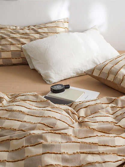 Sandstone Fringe Check Cotton Clipped Jacquard Comforter original reference image 5