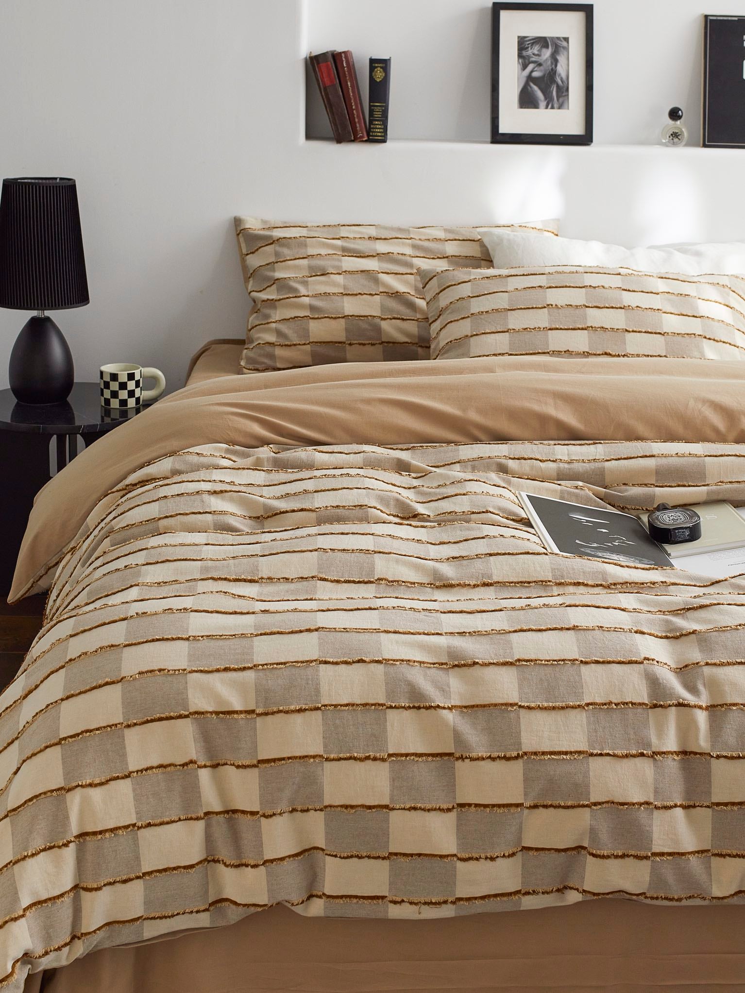 Sandstone Fringe Check Cotton Clipped Jacquard Comforter original reference image 8