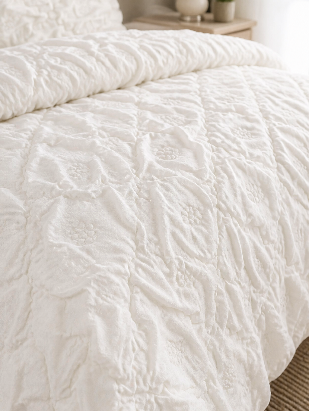White 3D Floral Duvet Cover close-up image